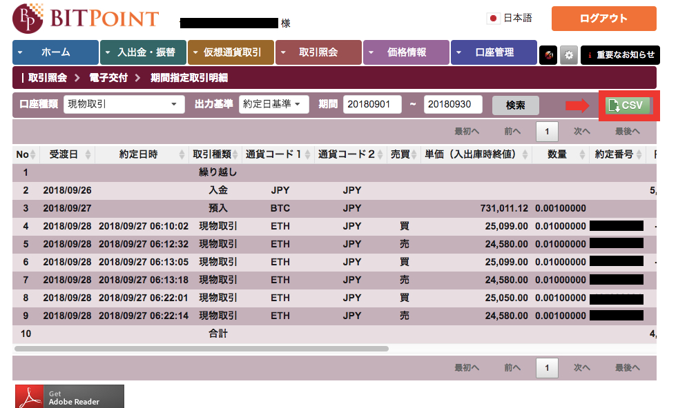 BITPointで取引履歴を取得する方法